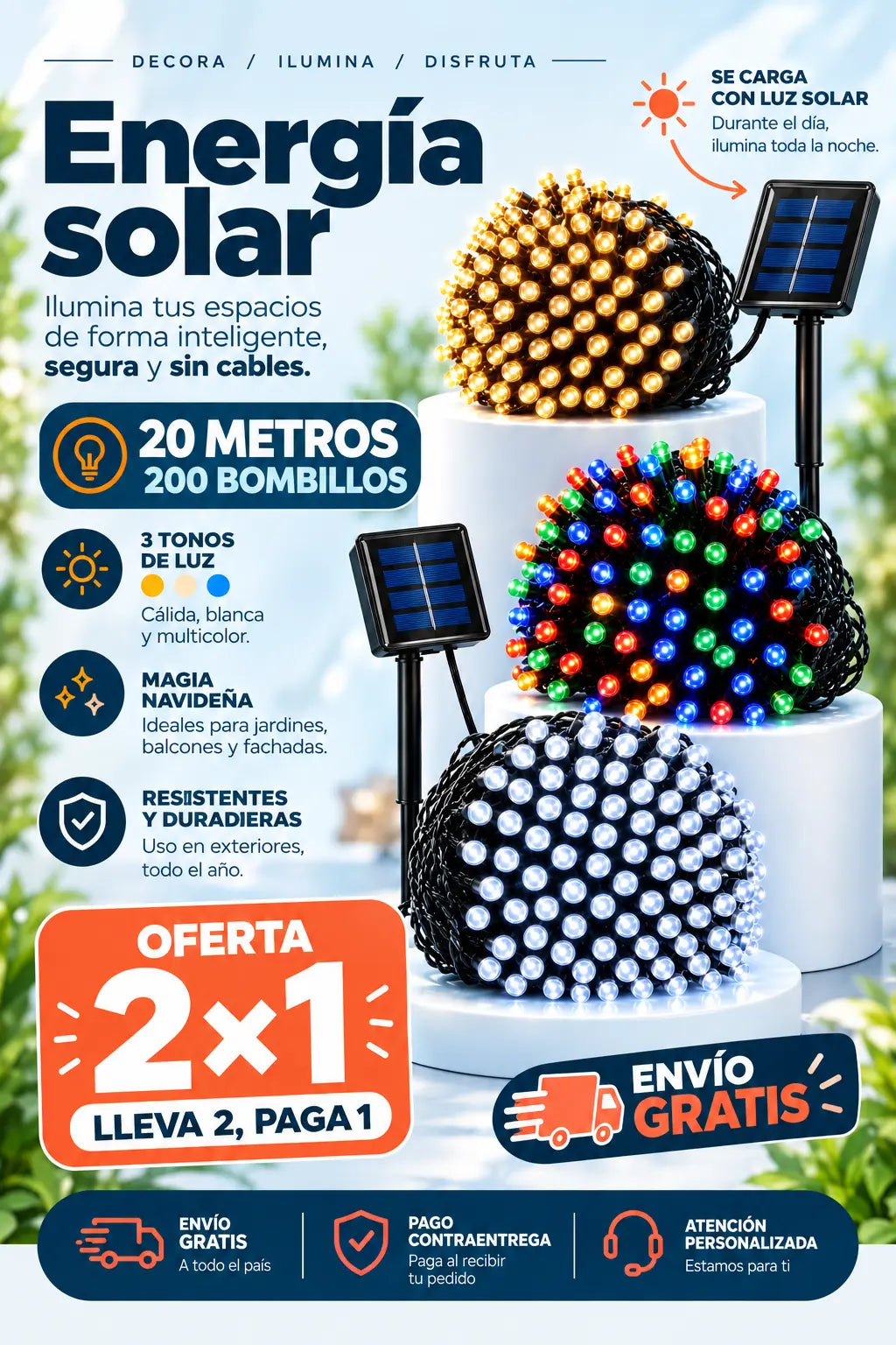 Luces Navidad Panel Solar