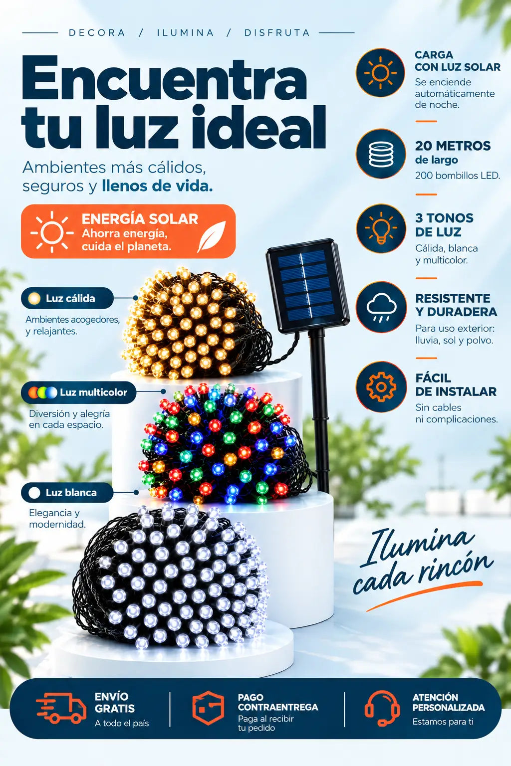 Luces Navidad Panel Solar